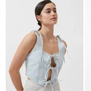 Urban Outfitters Light Blue Stonewash Denim Tie-Front Corset
